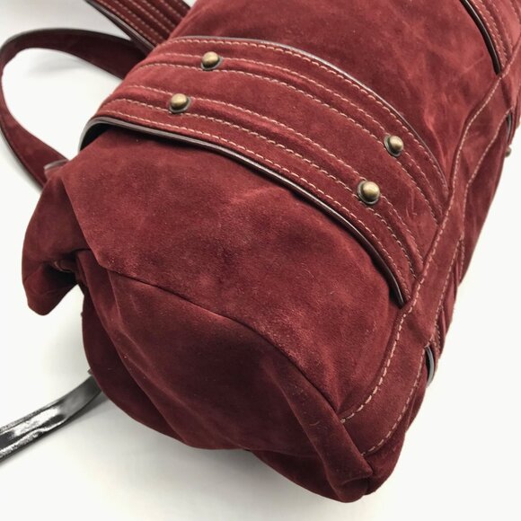 Kale Dark Red Suede Leather Large Shoulder Bag - Picture 6 of 12